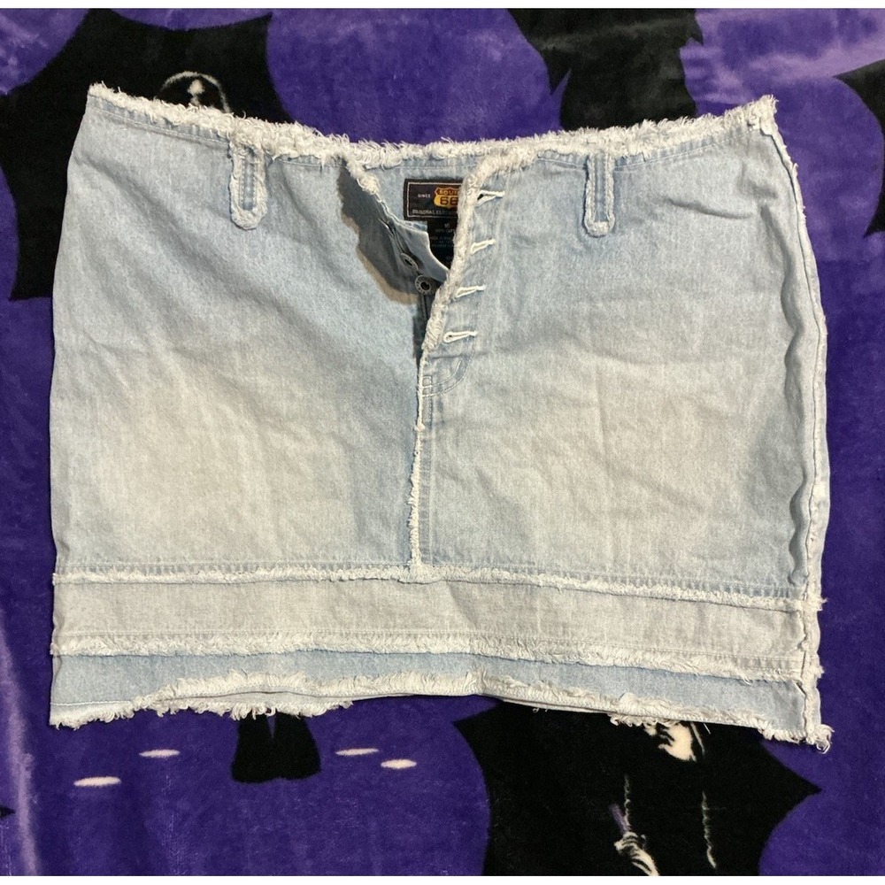 Route 66 Denim Skirt Buttons Distressed Raw Hem Y2K 16